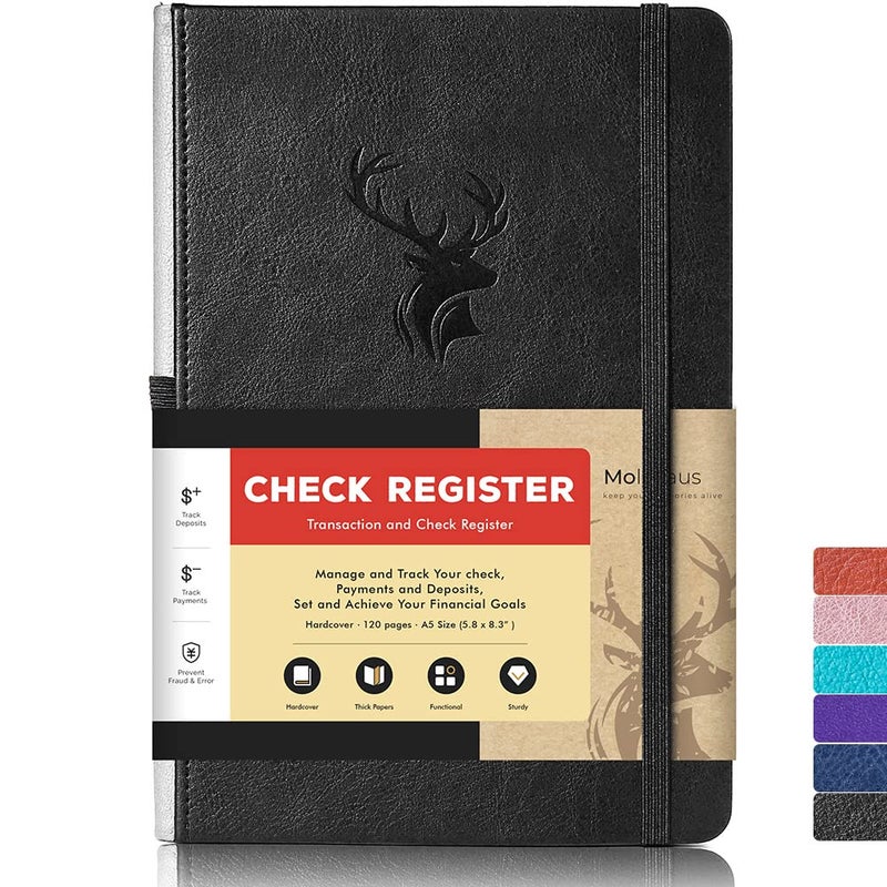 molekaus Check Registers for Personal Checkbook Checkbook Register for Personal or Business  A5 Hardcover Registers Log to Track Payments  Deposits & Finances Transaction Black - Image 1